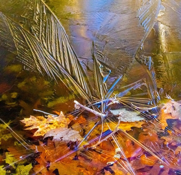 A Colorful Late-Fall Ice Show on a New Hampshire Pond