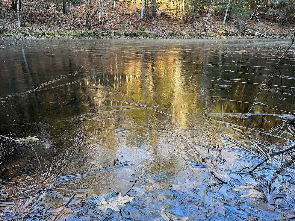 A Colorful Late-Fall Ice Show on a New Hampshire Pond